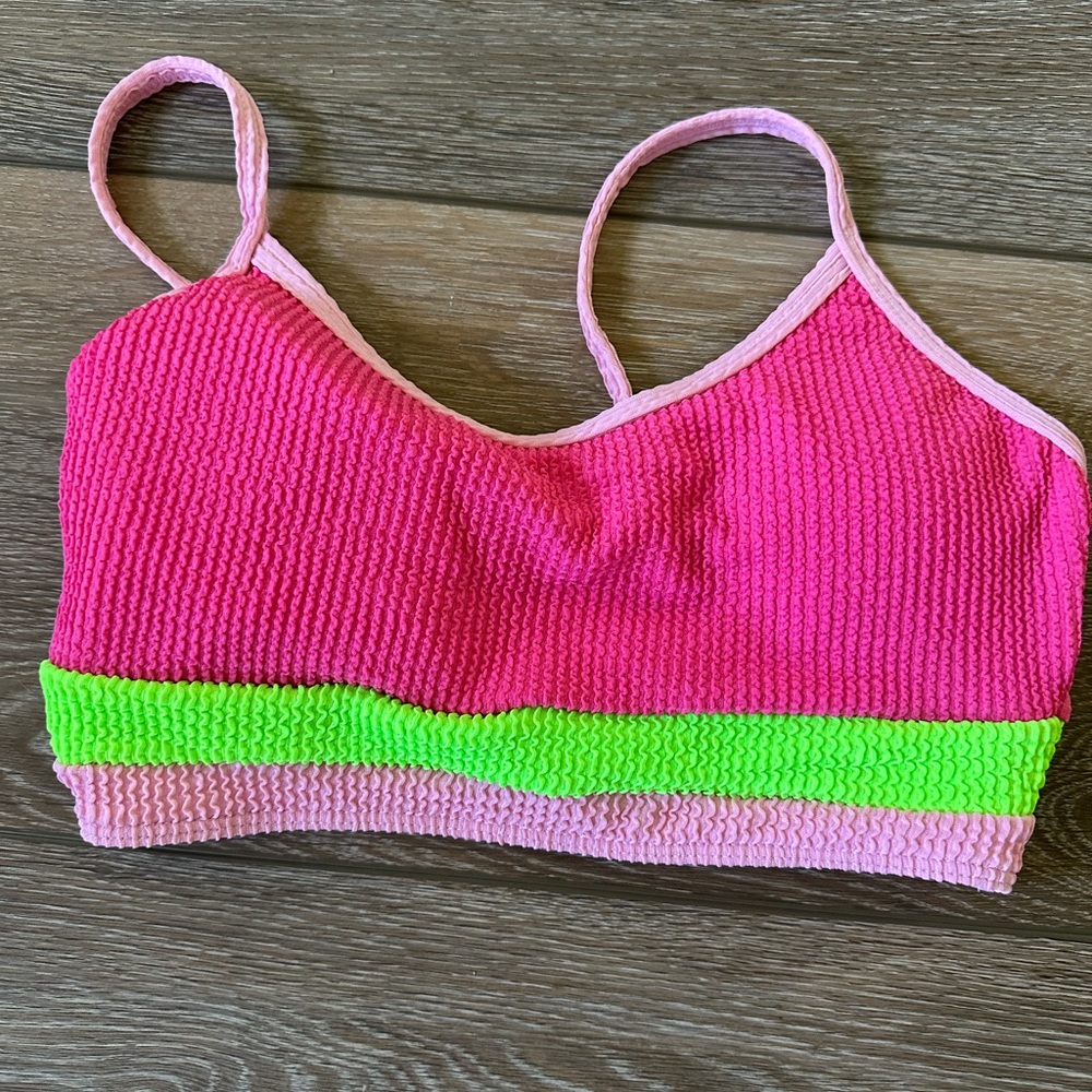 Pink Lily Pink and Neon Green Crop Top